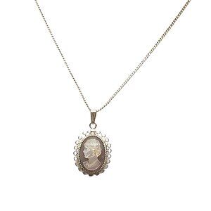 Vintage Forstner Mother of Pearl Cameo Pendant in 925 Frame and Bale on Sterling